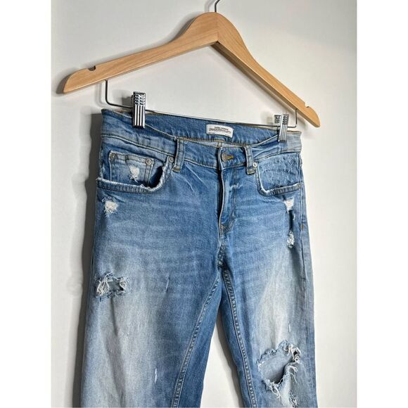 Zara Women Pants Womens Blue Distressed Jeans Size 2 Premium Denim - Picture 4 of 6